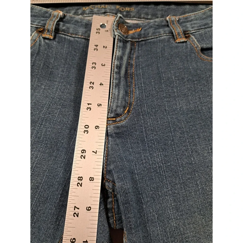 Michael Kors Womens Medium Wash Bootcut Jeans Rhinestone‎ Logo Size 8